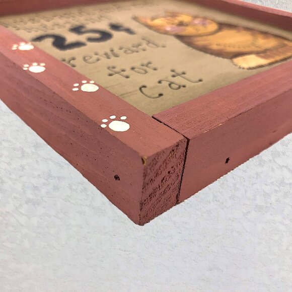 Handmade Cat Painting with Funny Quote Signed Art in 6½” by 6½” Pink Wood Frame - Picture 4 of 5